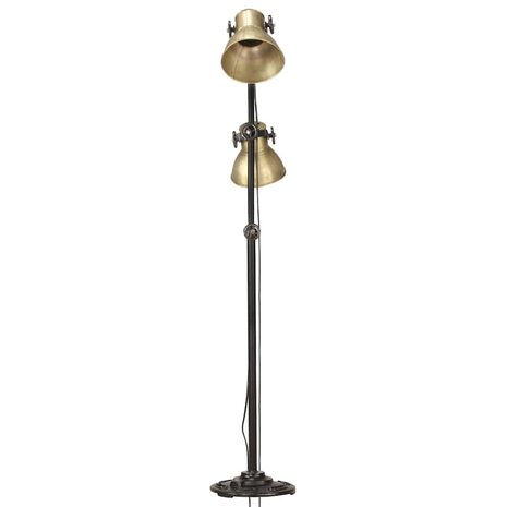 Vloerlamp met 2 lampenkappen E27 gietijzer messingkleurig 4