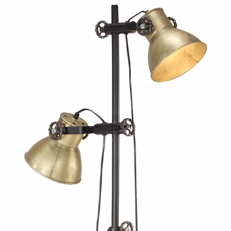 Vloerlamp met 2 lampenkappen E27 gietijzer messingkleurig 5