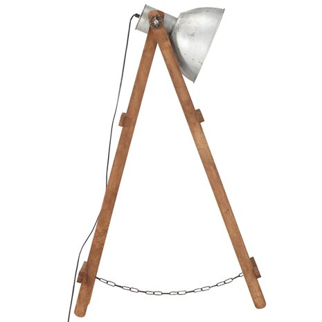 Vloerlamp E27 massief mangohout zilverkleurig 4