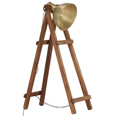 Vloerlamp E27 massief mangohout messingkleurig 2