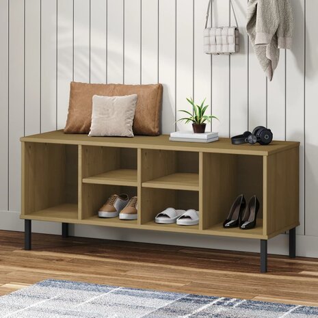 Schoenenrek met metalen poten OSLO 106x35x45cm grenenhout bruin 1