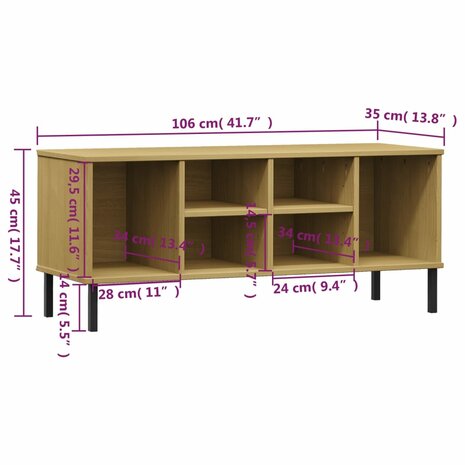 Schoenenrek met metalen poten OSLO 106x35x45cm grenenhout bruin 7