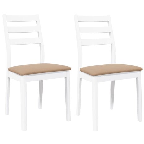 Eetkamerstoelen met kussens 2 st massief hout rubber wit 2
