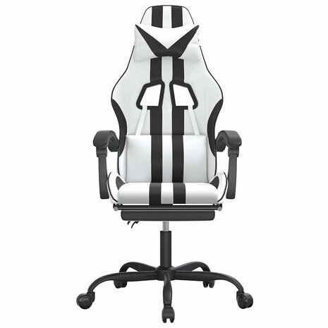 Gamestoel draaibaar met voetensteun kunstleer zwart en wit 3