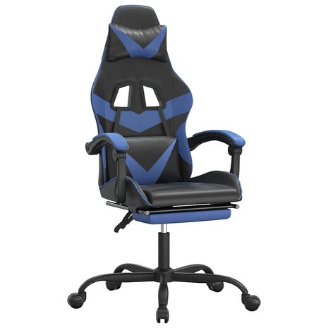 Gamestoel draaibaar met voetensteun kunstleer zwart en blauw 2