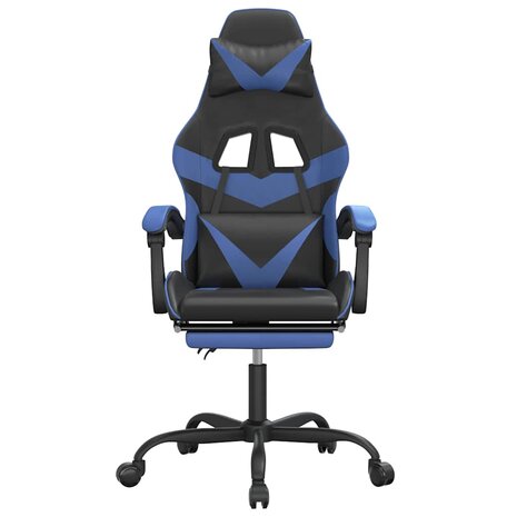 Gamestoel draaibaar met voetensteun kunstleer zwart en blauw 3