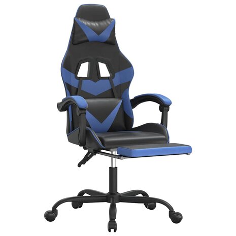 Gamestoel draaibaar met voetensteun kunstleer zwart en blauw 6