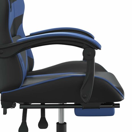 Gamestoel draaibaar met voetensteun kunstleer zwart en blauw 8