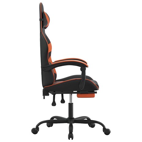 Gamestoel draaibaar met voetensteun kunstleer zwart en oranje 4