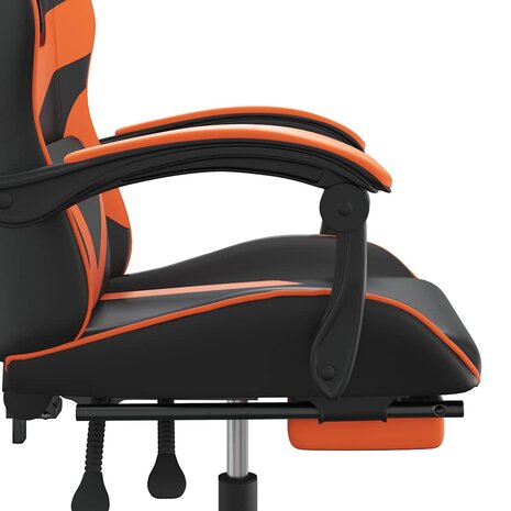 Gamestoel draaibaar met voetensteun kunstleer zwart en oranje 8