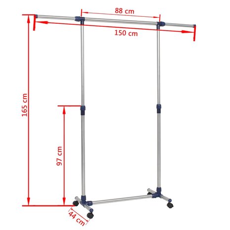 Kledingrek verstelbaar 165x44x150 cm roestvrij staal zilver 8