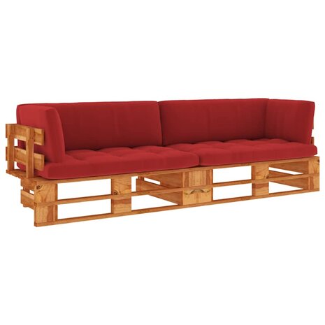 Tweezitsbank pallet met kussens honingbruin ge&iuml;mpregneerd hout 1