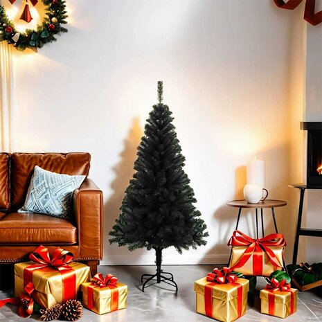 Kunstkerstboom met standaard 120 cm PVC zwart 1
