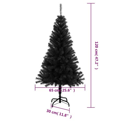 Kunstkerstboom met standaard 120 cm PVC zwart 7