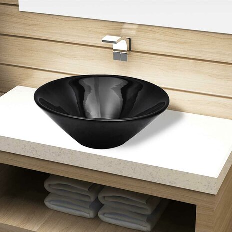 Wasbak, keramiek, rond, zwart 1