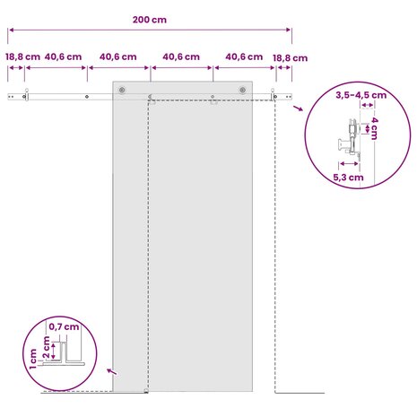 Schuifdeurbeslagset 200 cm Staal Zwart 7