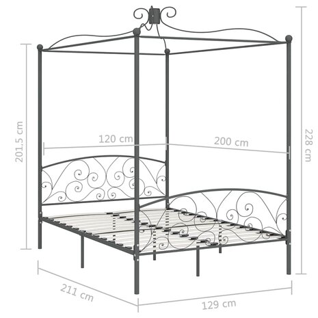 Hemelbedframe metaal grijs 120x200 cm 6
