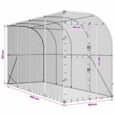 Kippenhok Tegen de Muur zilver 600 x 150 x 215 cm 8