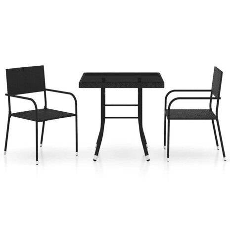 3-delige Tuinset poly rattan zwart 2