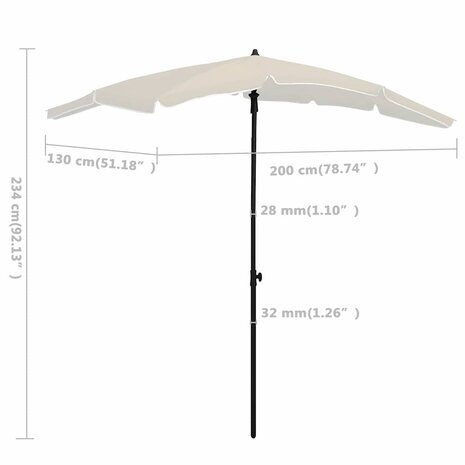 Parasol met paal 200x130 cm zandkleurig 6