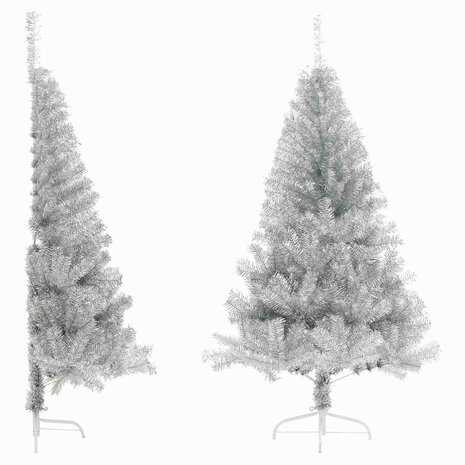Kunstkerstboom half met standaard 120 cm PET zilverkleurig 2