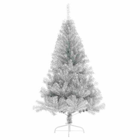 Kunstkerstboom half met standaard 120 cm PET zilverkleurig 4
