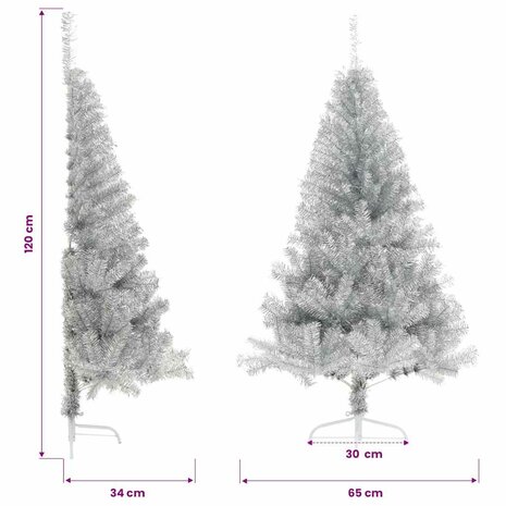 Kunstkerstboom half met standaard 120 cm PET zilverkleurig 9