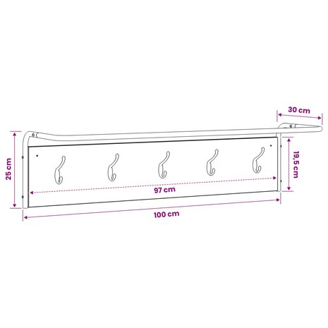 Kapstok Gerookt eiken 100 x 30 x 25 cm Bewerkt hout 6