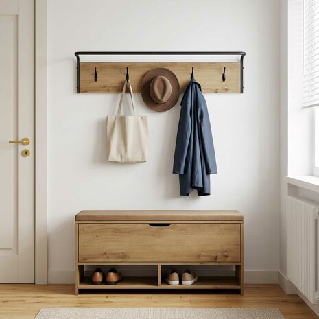 Kapstok Artisanaal eiken 100 x 30 x 25 cm Bewerkt hout 1