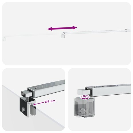 Stabilisatiestang douchewand 70-120 cm voor 6/8 mm glas Chroom 5