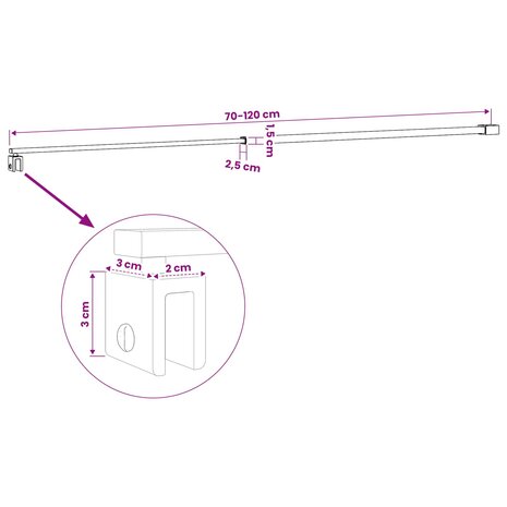 Stabilisatiestang douchewand 70-120 cm voor 6/8 mm glas Chroom 6