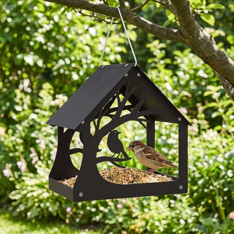 Hangend vogelvoederhuisje Staal Zwart 1