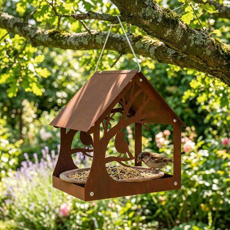 Hangend vogelvoederhuisje weervast staal Roestkleurig 1