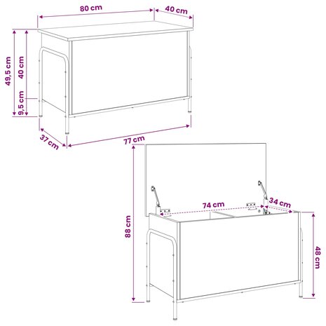 Opbergbox Gerookt eiken 80 x 40 x 49,5 cm Bewerkt hout 8