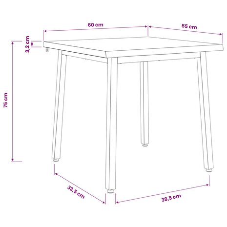 Vierkante Eettafel 60 x 55 x 75 cm Massief Acaciahout 8