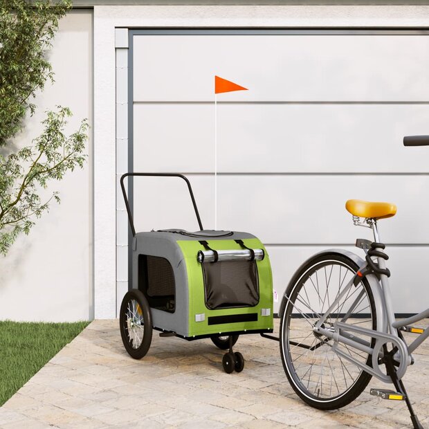 Hondenfietstrailer oxford stof en ijzer groen en grijs 1