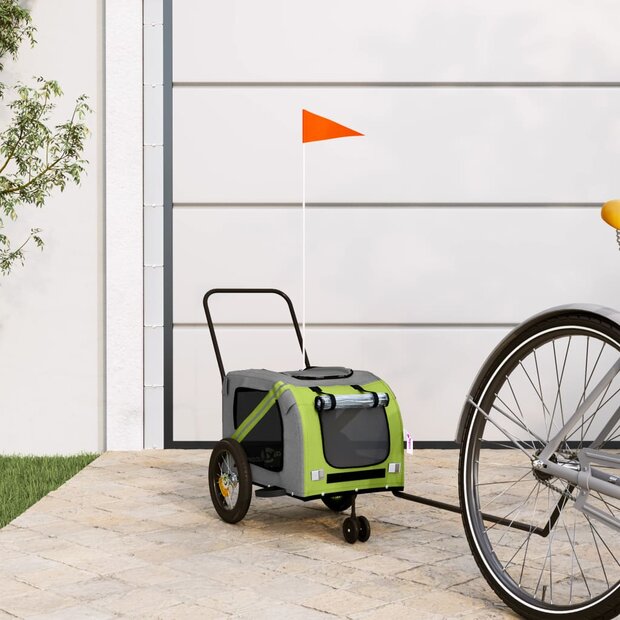 Hondenfietstrailer oxford stof en ijzer groen en zwart 1