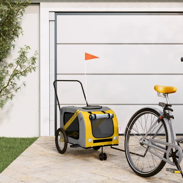 Hondenfietstrailer oxford stof en ijzer geel en grijs 1
