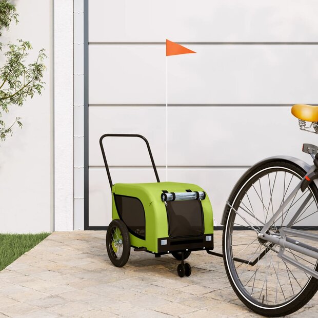 Hondenfietstrailer oxford stof en ijzer groen en zwart 1