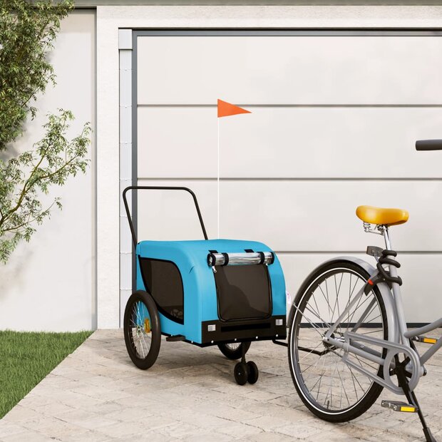 Hondenfietstrailer oxford stof en ijzer blauw en zwart 1
