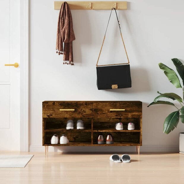 Schoenenbank 102x35x55 cm bewerkt hout gerookt eikenkleurig 1