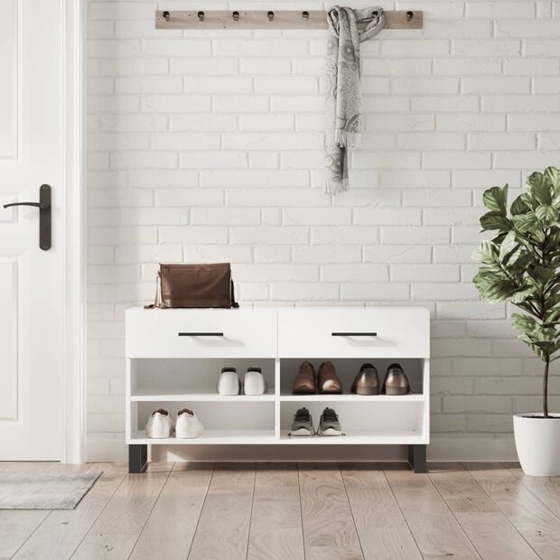 Schoenenbank 102x35x55 cm bewerkt hout hoogglans wit 1