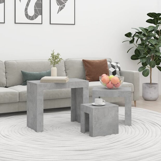 3-delige Tafeltjesset bewerkt hout betongrijs 1