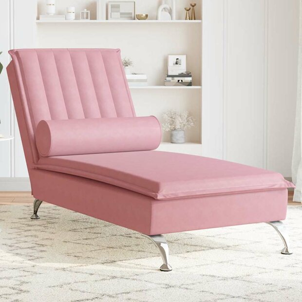 Massage chaise longue met bolster fluweel roze 1