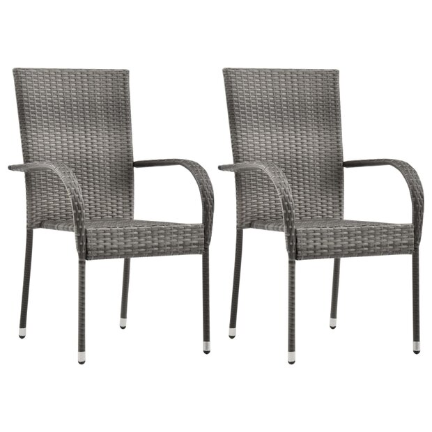 Tuinstoelen stapelbaar 2 st poly rattan grijs 1