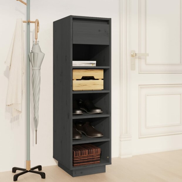 Schoenenkast 30x34x105 cm massief grenenhout grijs 1