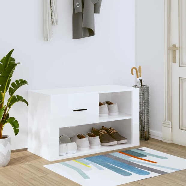 Schoenenkast 80x35x45 cm bewerkt hout hoogglans wit 1