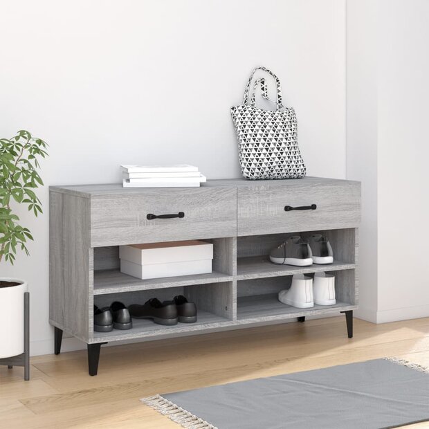 Schoenenkast 102x35x55 cm bewerkt hout grijs sonoma eikenkleur 1