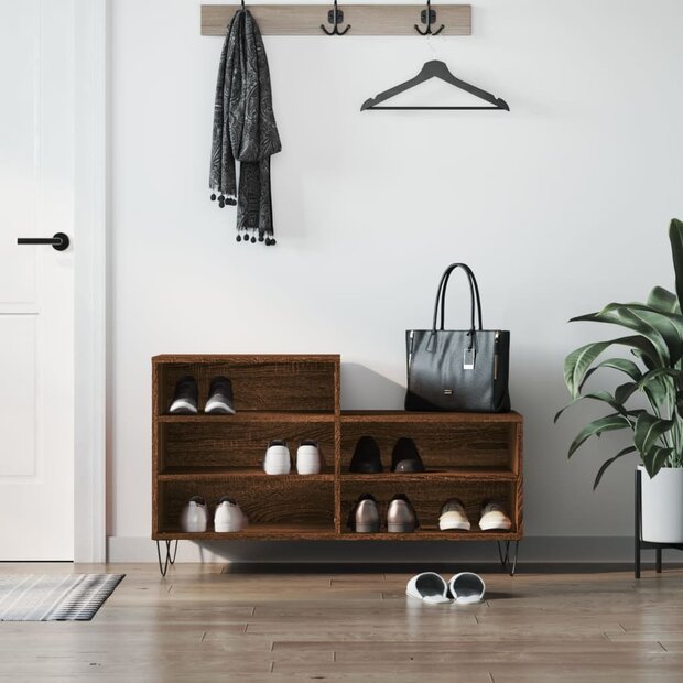 Schoenenkast 102x36x60 cm bewerkt hout bruin eikenkleur 1