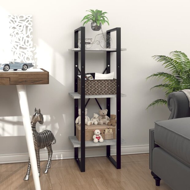 Boekenkast met 3 schappen 40x30x105 cm bewerkt hout betongrijs 1
